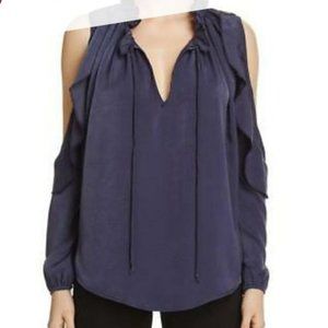 Vintage Havana Navy Open Cold Shoulder Ruffle Collar Size M Polyester Blouse Top